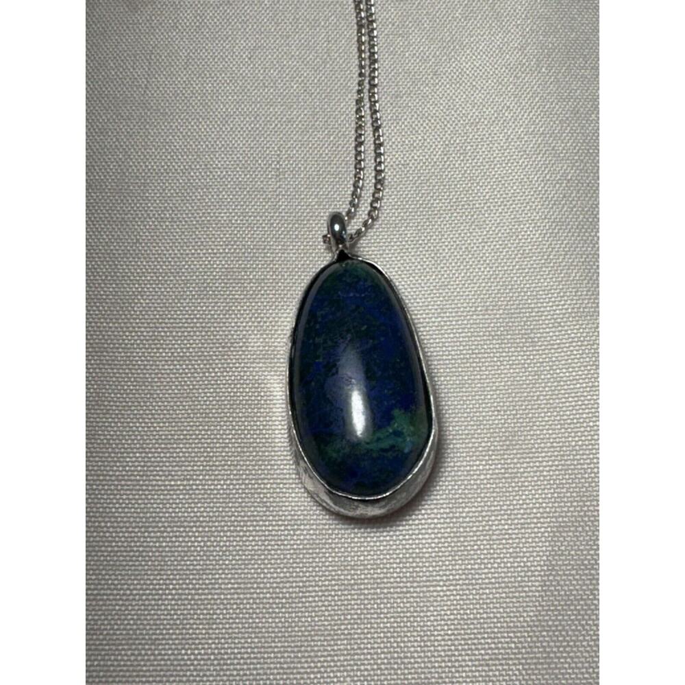 Vintage Dark Blue & Green Stone Jewelry Set - Bracelet & Necklace Silver Tone - Picture 3 of 6